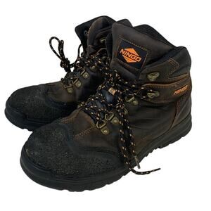 Ningo Mens Size 8.5 Brown Work Boots Lace Up Steel Toe Water Resistant Shoes
